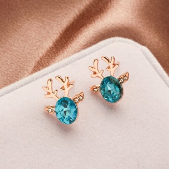 Christmas Clear Crystal Antler Stud Earrings - Picture 1 of 2